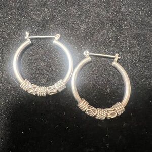 Vintage Sterling Silver Bohemian Thai Hoop Earrings